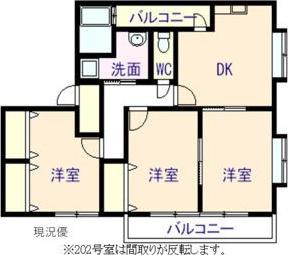 ロックハウスII(3DK/2階)の間取り写真