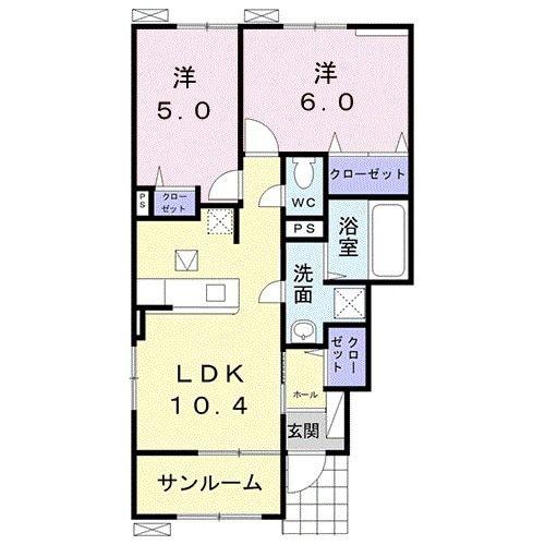 カサブランカ IV(2LDK/1階)の間取り写真