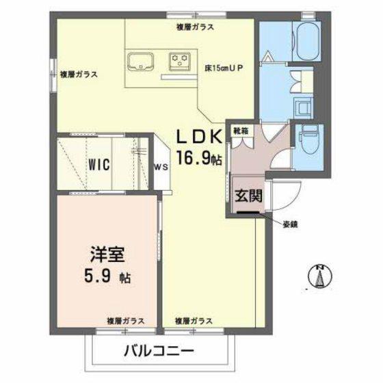 エントピア西原 A棟(1LDK/2階)の間取り写真