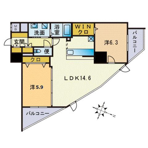 S-FORT警固タワー(2LDK/18階)の間取り写真