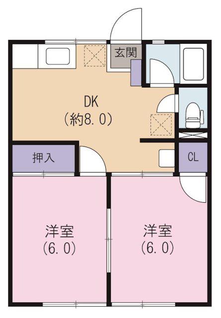 シティハイムアカシ(2DK/2階)の間取り写真
