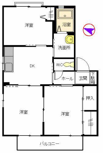 リバービュー I番館(3DK/2階)の間取り写真