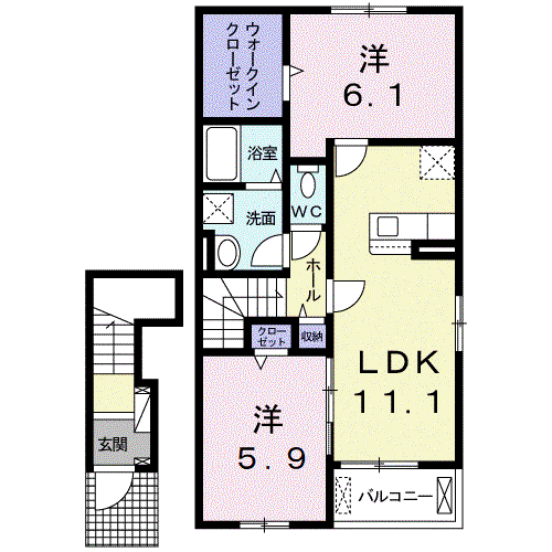 グロリアフェリチータII(2LDK/2階)の間取り写真