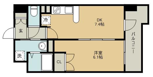 レジディア仙台原ノ町(1DK/4階)の間取り写真