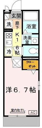 セジュール西代I(1K/2階)の間取り写真