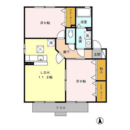 アヴァンセA棟(2LDK/1階)の間取り写真