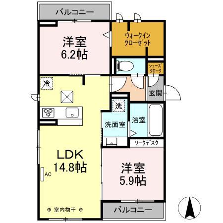 ローザセレスト II(2LDK/2階)の間取り写真