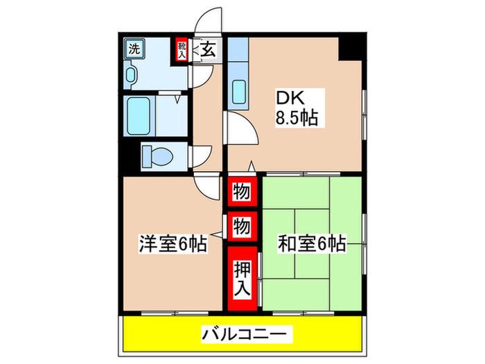 ベルコート日吉2(2DK/4階)の間取り写真