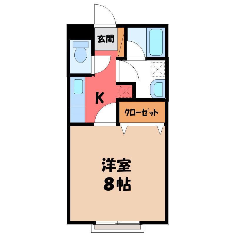 ハイブリッジB(1K/2階)の間取り写真