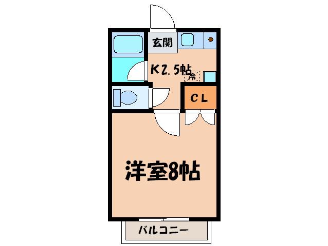 青木ヒルズアルファ2(1K/2階)の間取り写真