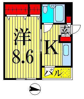 グランドハイツ(1K/4階)の間取り写真