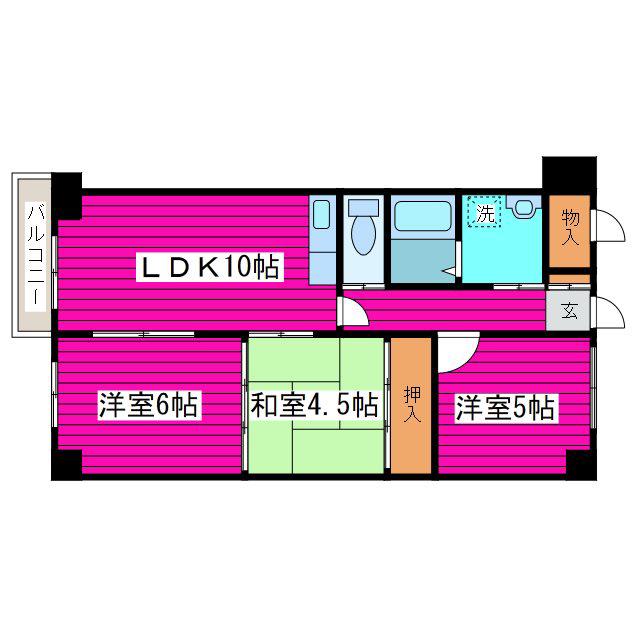 アルファヒル麻生(3LDK/4階)の間取り写真