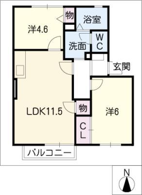 メゾンドールC棟(2LDK/2階)の間取り写真