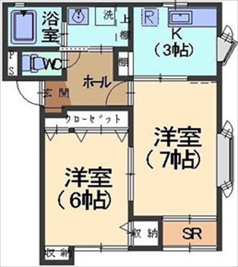 コートリヴィエラI(2K/1階)の間取り写真