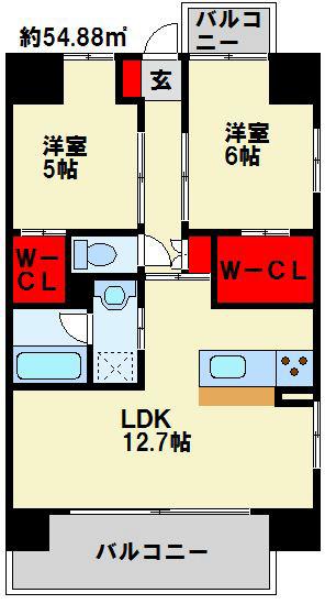 ハイネス槻田(2LDK/4階)の間取り写真