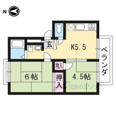 サンビレッジ太秦D棟(2DK/2階)の間取り写真