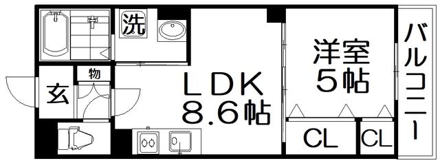 クリエオーレ出口(1LDK/1階)の間取り写真