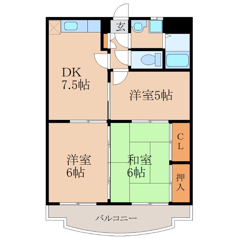 エクセレント IKEDAII(3DK/2階)の間取り写真