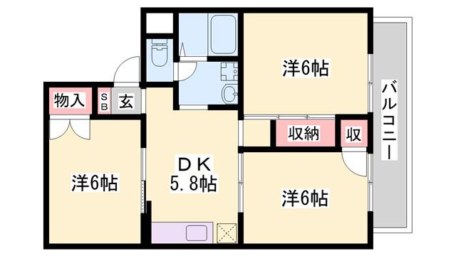 ロイヤルシャルム土山(3DK/1階)の間取り写真