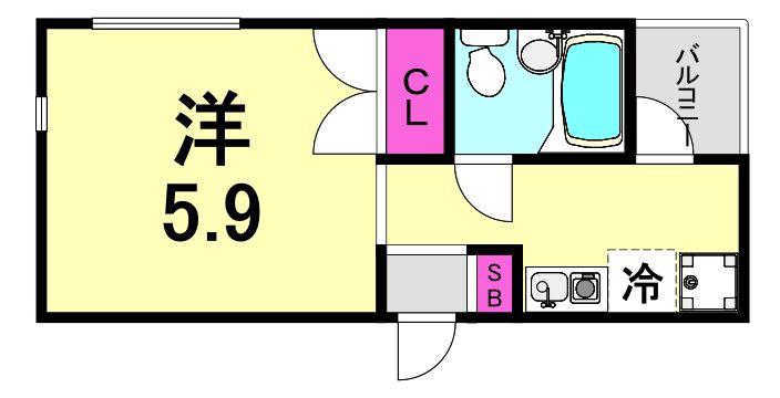 アメニティハイツ上ヶ原壱番館(1K/3階)の間取り写真