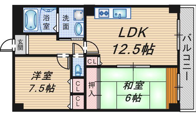 プレルディオ豊中南(2LDK/6階)の間取り写真