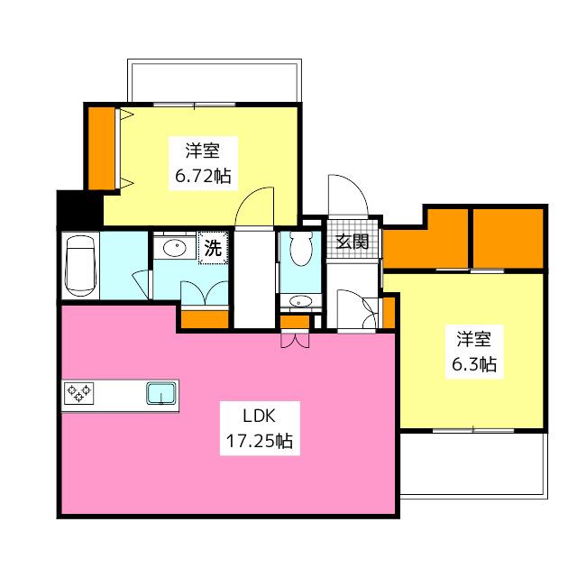 WECRAS高宮南(2LDK/4階)の間取り写真