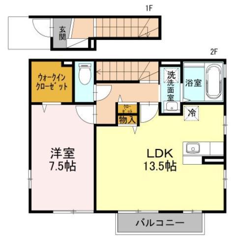 レシェンテ茨木A棟(1LDK/2階)の間取り写真