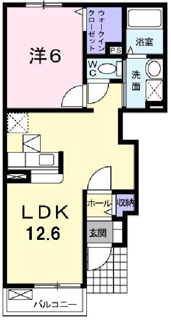 ポポラーレハイツK.T(1LDK/1階)の間取り写真