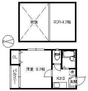 ポラリス桜坂(1K/2階)の間取り写真