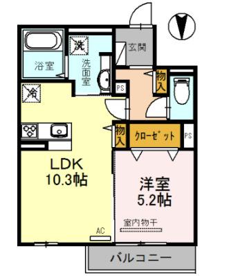 セジュールがもよん(1LDK/3階)の間取り写真