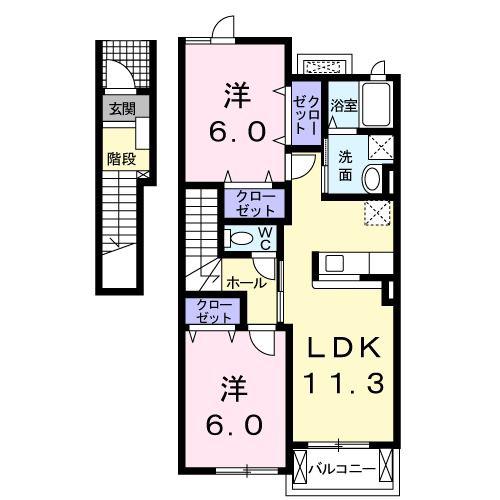 ファンタスティーク(2LDK/2階)の間取り写真