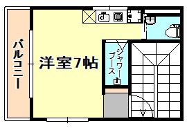 神戸高速鉄道東西線 花隈駅 徒歩5分 3階建 築38年(1K/3階)の間取り写真
