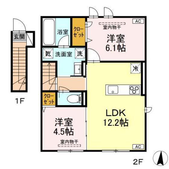 TORISIA青森中央(2LDK/2階)の間取り写真