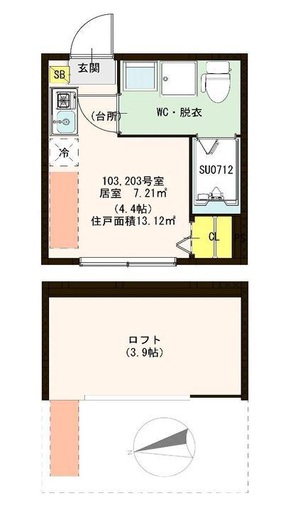 ハーモニーテラス三園II(ワンルーム/2階)の間取り写真