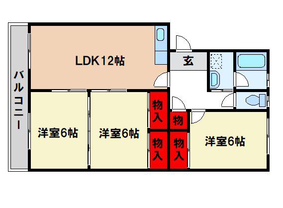 シャトー二日市(3LDK/2階)の間取り写真