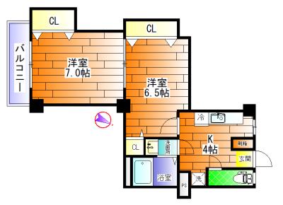 東須磨グリーンハイツ(2DK/4階)の間取り写真