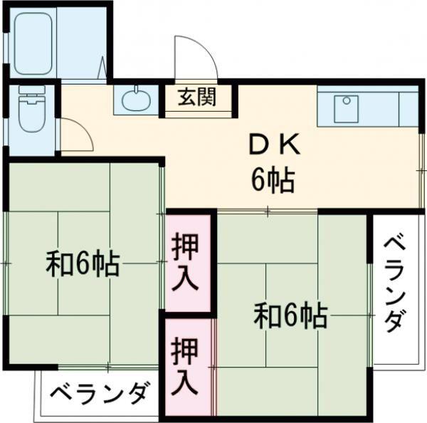 大奥マンション B棟(2K/2階)の間取り写真