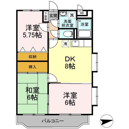 サンローゼ三島(3DK/1階)の間取り写真