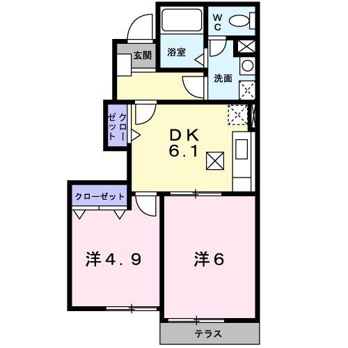 サンパティークB(2DK/1階)の間取り写真
