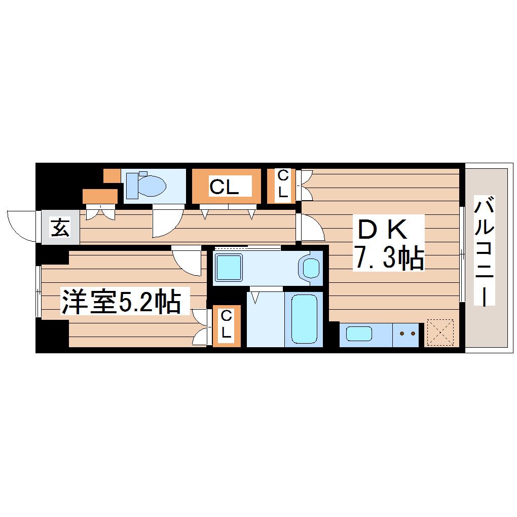 プライムアーバン仙台五橋(1DK/14階)の間取り写真