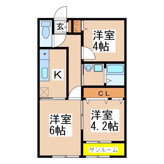 アース A棟(3K/2階)の間取り写真