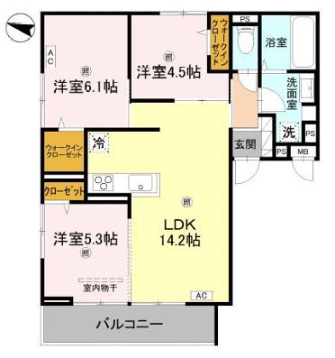 トリシアノーステラス(3LDK/3階)の間取り写真