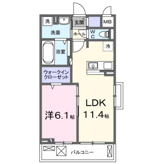 八幡東3丁目アパートA棟(1LDK/3階)の間取り写真