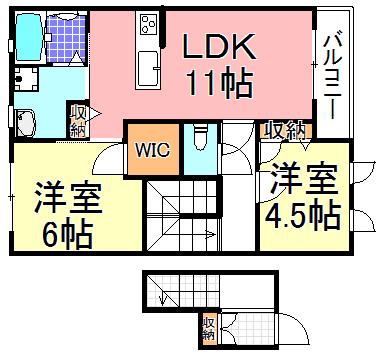 シャーメゾン カーサ ベルデA・B(2LDK/2階)の間取り写真