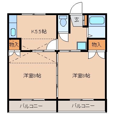 チェリーコーポII(2K/1階)の間取り写真