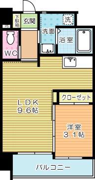 アンテス上到津(1LDK/4階)の間取り写真