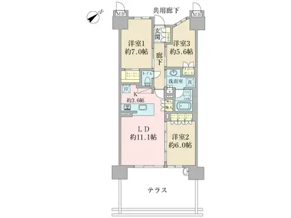 プレミスト四日市駅前(3LDK/2階)の間取り写真