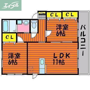 ペアフィールドA(2LDK/2階)の間取り写真