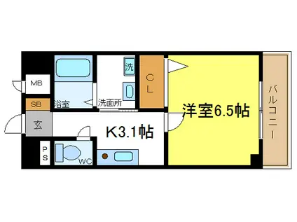 グルーヴ平野(1K/3階)の間取り写真