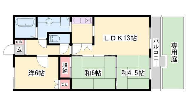 ロワイヤル太子(3LDK/1階)の間取り写真